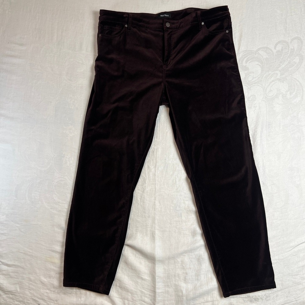 Well Worn Velvet Pants Women's‎ Size 16 Burgundy 36W Cotton Blend Fuzzy Comfort
